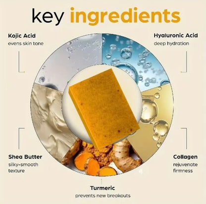 Kojic Acid Dark Spot Remover Soap Bars With Vitamin C, Retinol, Collagen, Turmeric - Original Japanese Complex Infused With Hyaluronic Acid, Vitamin E, Shea Butter, Castile Olive Oil